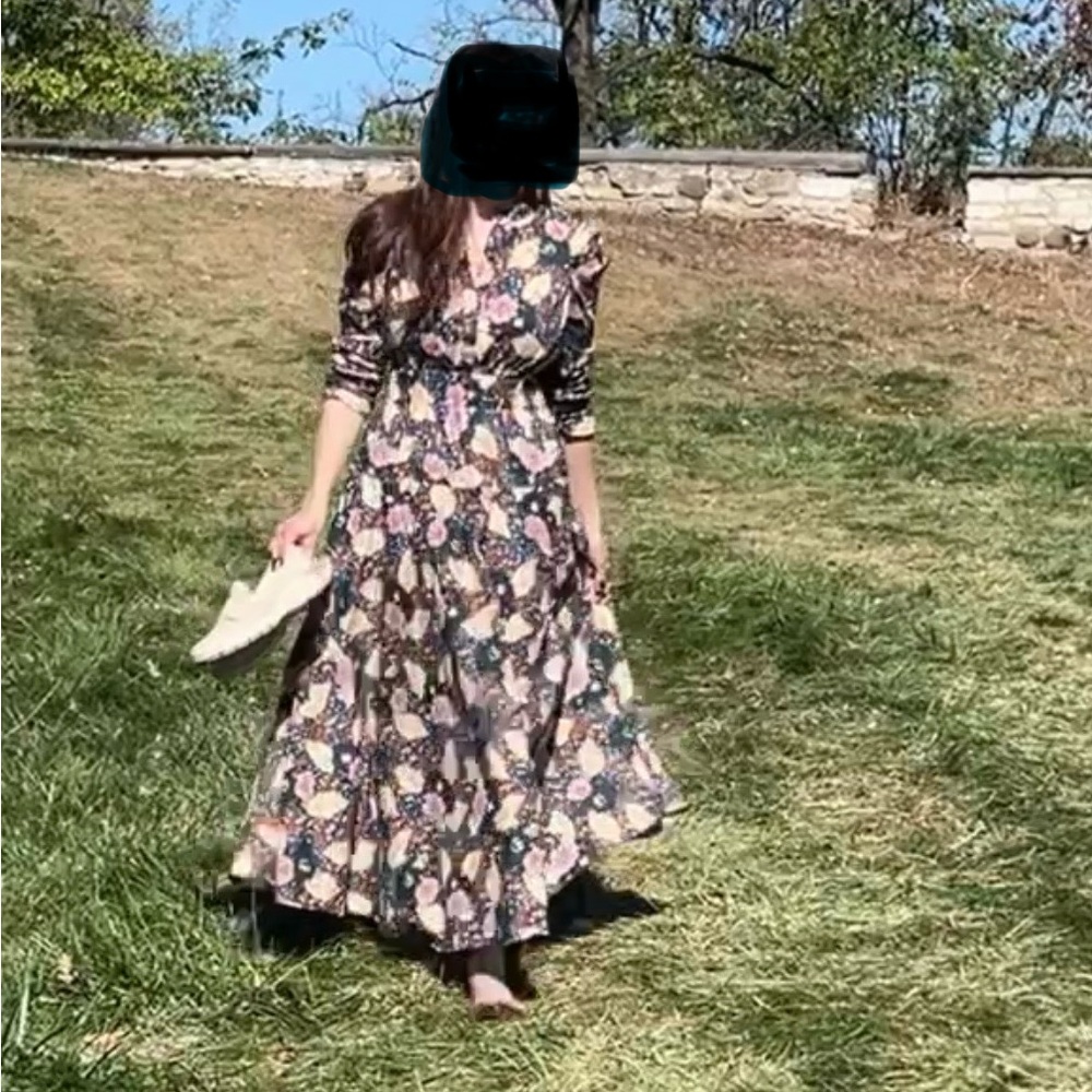 MELLODAY Navy Floral Long Sleeve Boho Style Maxi Dress S